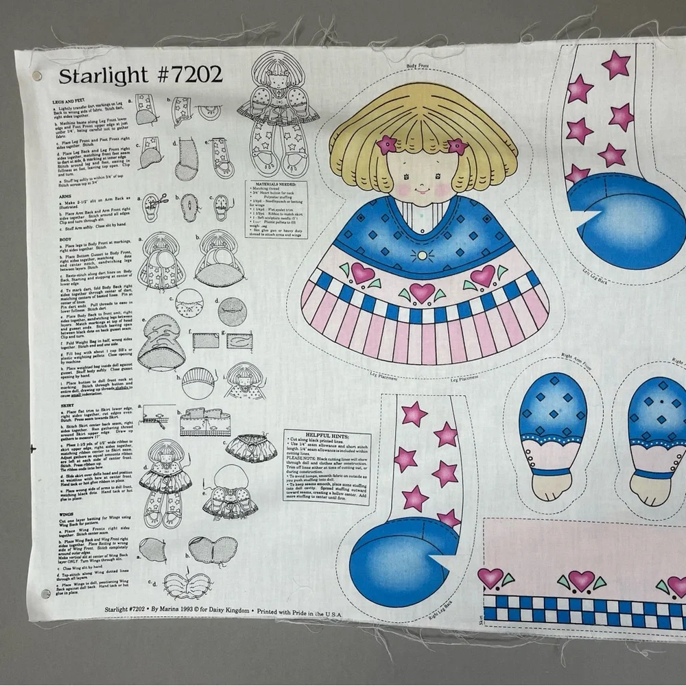 Vintage 90s Daisy Kingdom Starlight Soft Doll Angel Plush Kit Fabric Panel‎ #K11